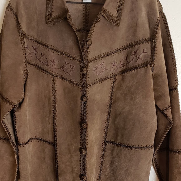 Dress Barn Brown Leather Embroidered Light Top - Picture 5 of 6